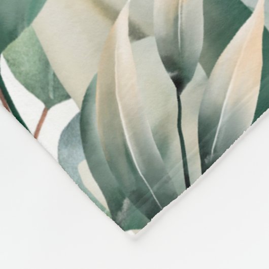 Groene Waterverf Eucalyptusblad Fleece Deken (Hoek)