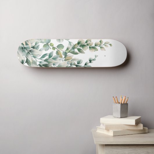 Groene Waterverf Eucalyptusblad Persoonlijk Skateboard (Muurkunst (Horizontaal))