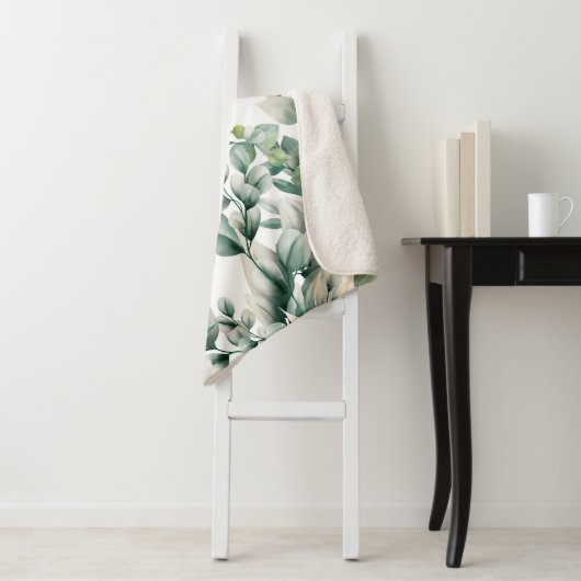 Groene Waterverf Eucalyptusblad Sherpa Deken (In situ)