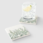 Groene Waterverf Eucalyptusblad Stenen Onderzetter (Zijkant)