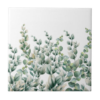 Groene Waterverf Eucalyptusblad Tegeltje