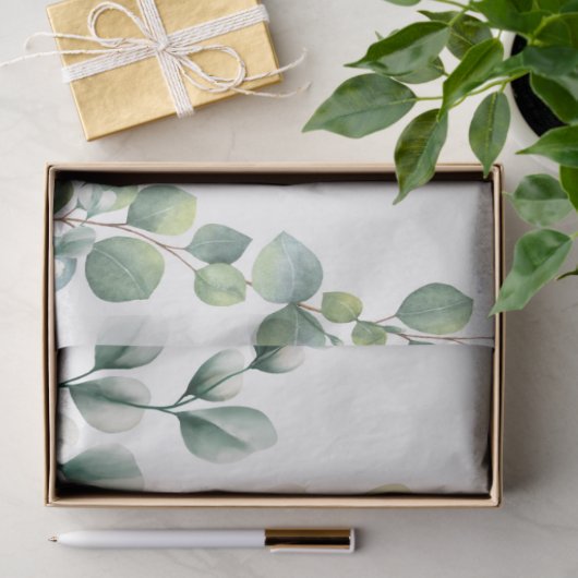 Groene Waterverf Eucalyptusblad Tissuepapier (Geschenk)