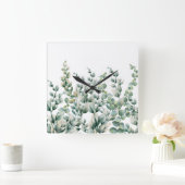 Groene Waterverf Eucalyptusblad Vierkante Klok (Huis)