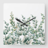Groene Waterverf Eucalyptusblad Vierkante Klok (Voorkant)