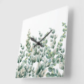 Groene Waterverf Eucalyptusblad Vierkante Klok (Hoek)