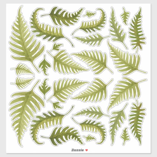 Groene Waterverf Fern bladert contour Cut Sticker (Vel)
