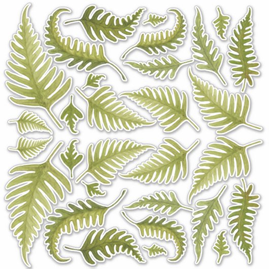 Groene Waterverf Fern bladert contour Cut Sticker (Voorkant)