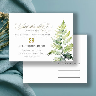 GROENE WATERVERF FERN FOLIAGE Save the date Aankondigingskaart