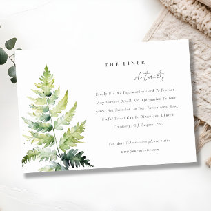 Groene Waterverf Fern Foliage Wedding Details Informatiekaartje