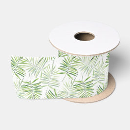 Groene Waterverf Fern Leaves Pattern Satijnen Lint