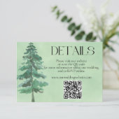 Groene Waterverf Fir Tree Wedding QR Code Details Informatiekaartje (Staand voorkant)