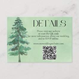 Groene Waterverf Fir Tree Wedding QR Code Details Informatiekaartje