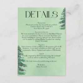 Groene Waterverf Fir Trees Rustieke Natuur bruilof Informatiekaartje