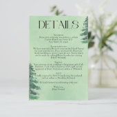 Groene Waterverf Fir Trees Rustieke Natuur bruilof Informatiekaartje (Staand voorkant)