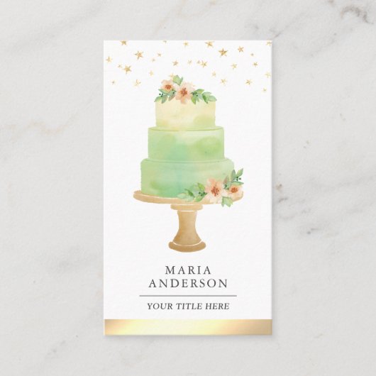 Groene Waterverf Floral Cake Pastry Chef Bakery Visitekaartje (Voorkant)