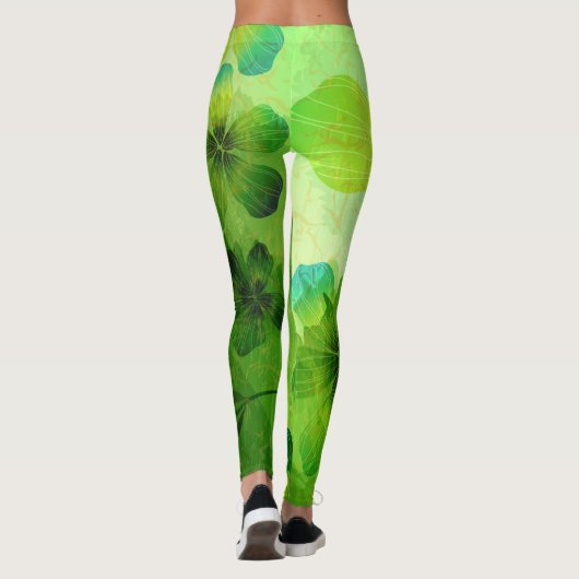 Groene Waterverf Floral Pattern Leggings (Achterkant)