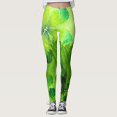 Groene Waterverf Floral Pattern Leggings (Voorkant)
