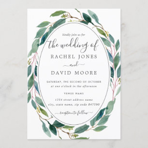 Groene Waterverf Floral Wreath Wedding Kaart