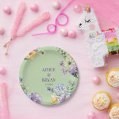 Groene Waterverf Flower Wedding Papieren Bordje (Feest)
