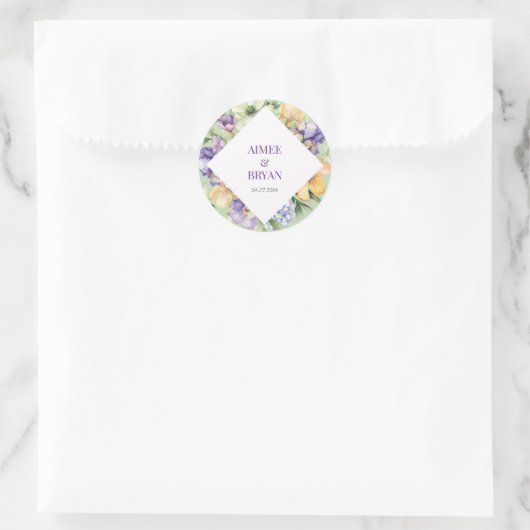 Groene Waterverf Flower Wedding Ronde Sticker (Tas)