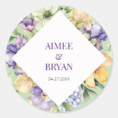 Groene Waterverf Flower Wedding Ronde Sticker (Voorkant)