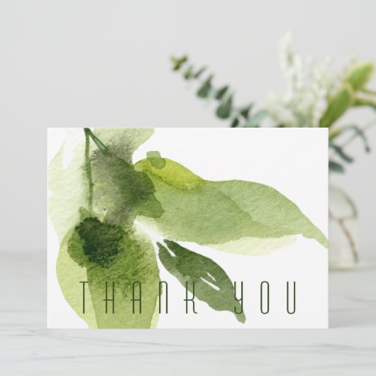 Groene Waterverf Foliage begrafenis Dank u Bedankkaart (Staand voorkant)