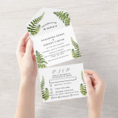 Groene Waterverf Foliage Botanical Wedding All In One Uitnodiging (Afscheurbaar)