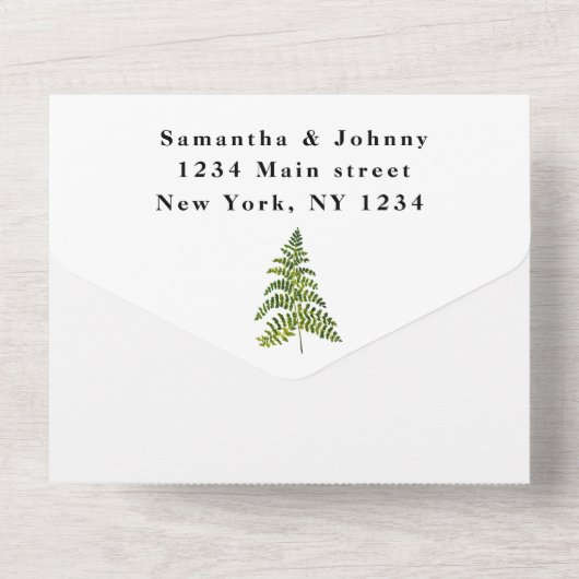 Groene Waterverf Foliage Botanical Wedding All In One Uitnodiging (Achterkant)