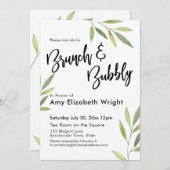 Groene Waterverf Foliage Brunch & Bubbly Kaart (Voorkant / Achterkant)