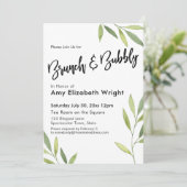 Groene Waterverf Foliage Brunch & Bubbly Kaart (Staand voorkant)