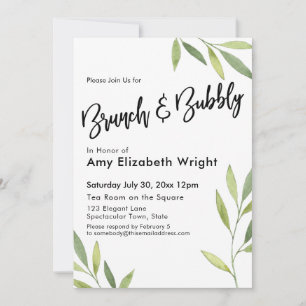 Groene Waterverf Foliage Brunch & Bubbly Kaart