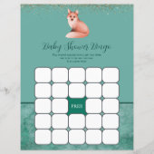 Groene Waterverf Fox Baby shower Bingo Game (Voorkant)