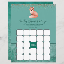 Groene Waterverf Fox Baby shower Bingo Game