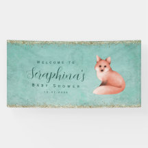 Groene Waterverf Fox Gold Sparkles Baby shower Ban