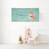 Groene Waterverf Fox Gold Sparkles Baby shower Ban Spandoek (Insitu)