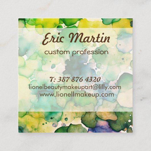 Groene Waterverf Fusion Vierkante Visitekaartje (Achterkant)