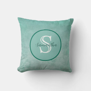 Groene Waterverf Gepersonaliseerd Monogram Kussen