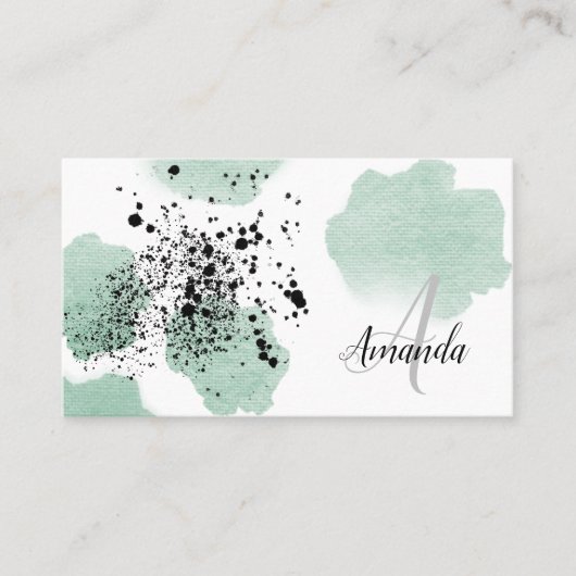 Groene Waterverf gestippelde QR Code Custom Visitekaartje (Voorkant)