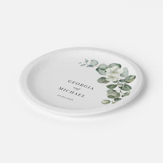 Groene Waterverf Gold Eucalyptus Foliage Weddensch Papieren Bordje (Gekanteld)