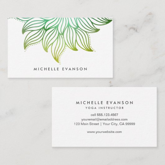 Groene Waterverf gradiënt Floral Mandala Visitekaartje (Voorkant / Achterkant)