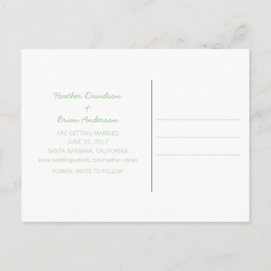 Groene Waterverf Hart Save the Date Briefkaart (Achterkant)