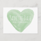 Groene Waterverf Hart Save the Date Briefkaart (Voorkant)