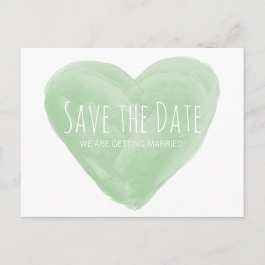 Groene Waterverf Hart Save the Date Briefkaart (Voorkant)