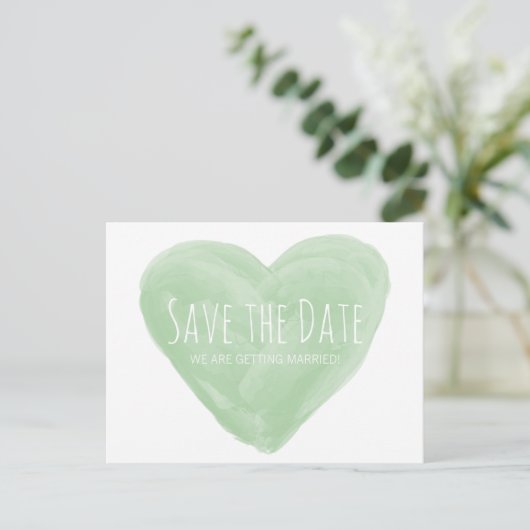 Groene Waterverf Hart Save the Date Briefkaart (Staand voorkant)