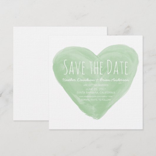 Groene Waterverf Hart Save the Date Uitnodiging (Voorkant / Achterkant)