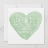 Groene Waterverf Hart Save the Date Uitnodiging (Voorkant)