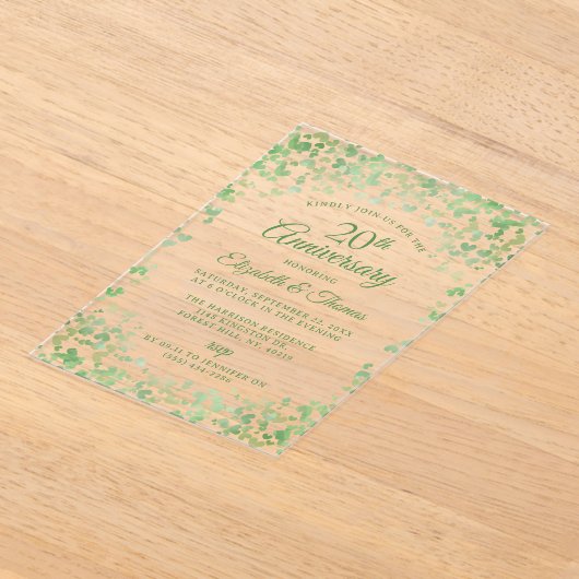 Groene Waterverf Harten 20e bruiloft Jubileum Acryl Uitnodigingen (Laagn)