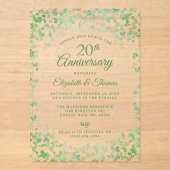 Groene Waterverf Harten 20e bruiloft Jubileum Acryl Uitnodigingen (Voorkant)
