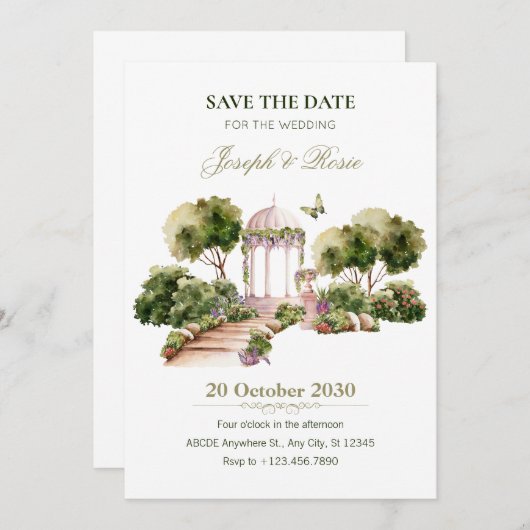 Groene Waterverf Heerlijke Tuin bruiloft Kaart (Voorkant / Achterkant)