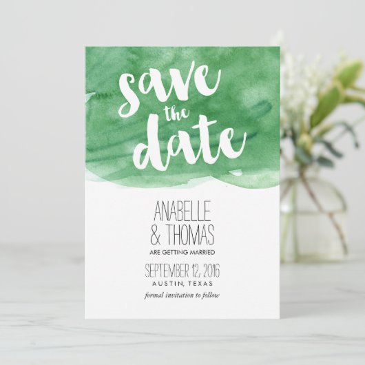 Groene Waterverf Huwelijk Bewaar de Datum Kaart (Staand voorkant)
